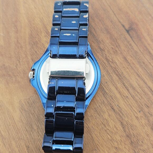 Scoop Women's Rhinestone Dial Boyfriend Watch Blue Metallic Bold Maximalist SNY1 - Picture 4 of 7